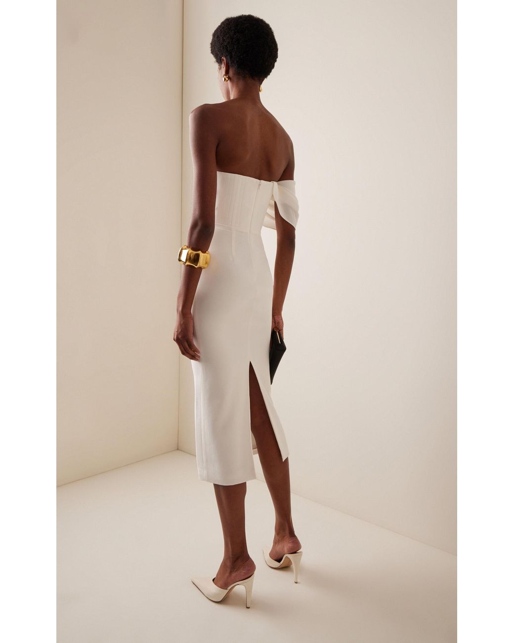 white christmas dresses Draped Silk Chiffon Corset Midi Dress 40 (FR) / Light Pink main image 1