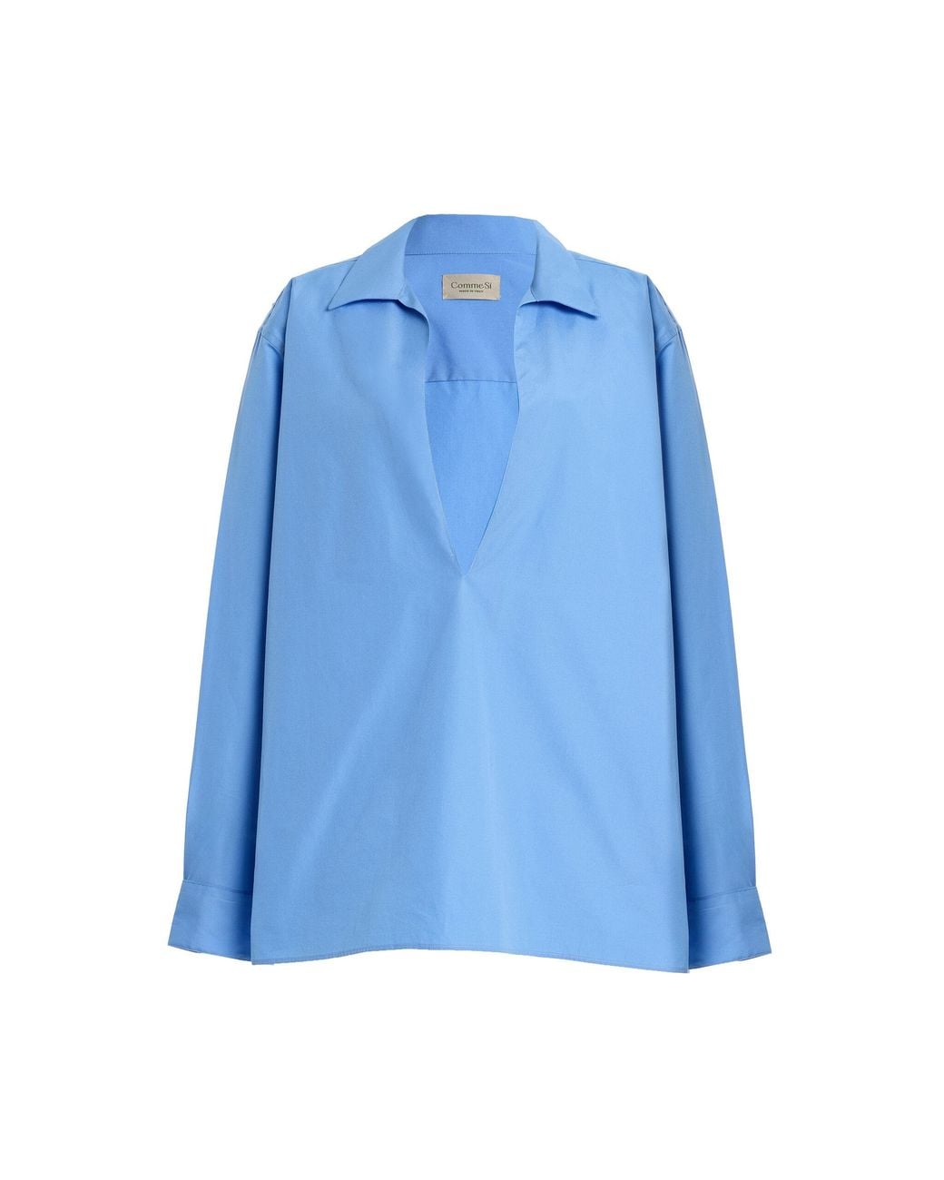 Comme Si Blue Deep V-Neck Cotton-Poplin Shirt