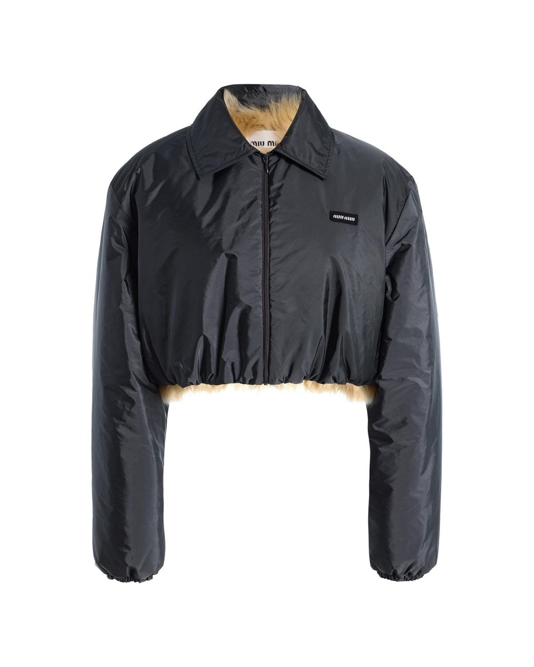 Miu Miu Black Shearling-Lined Tech-Fabric Blouson Jacket