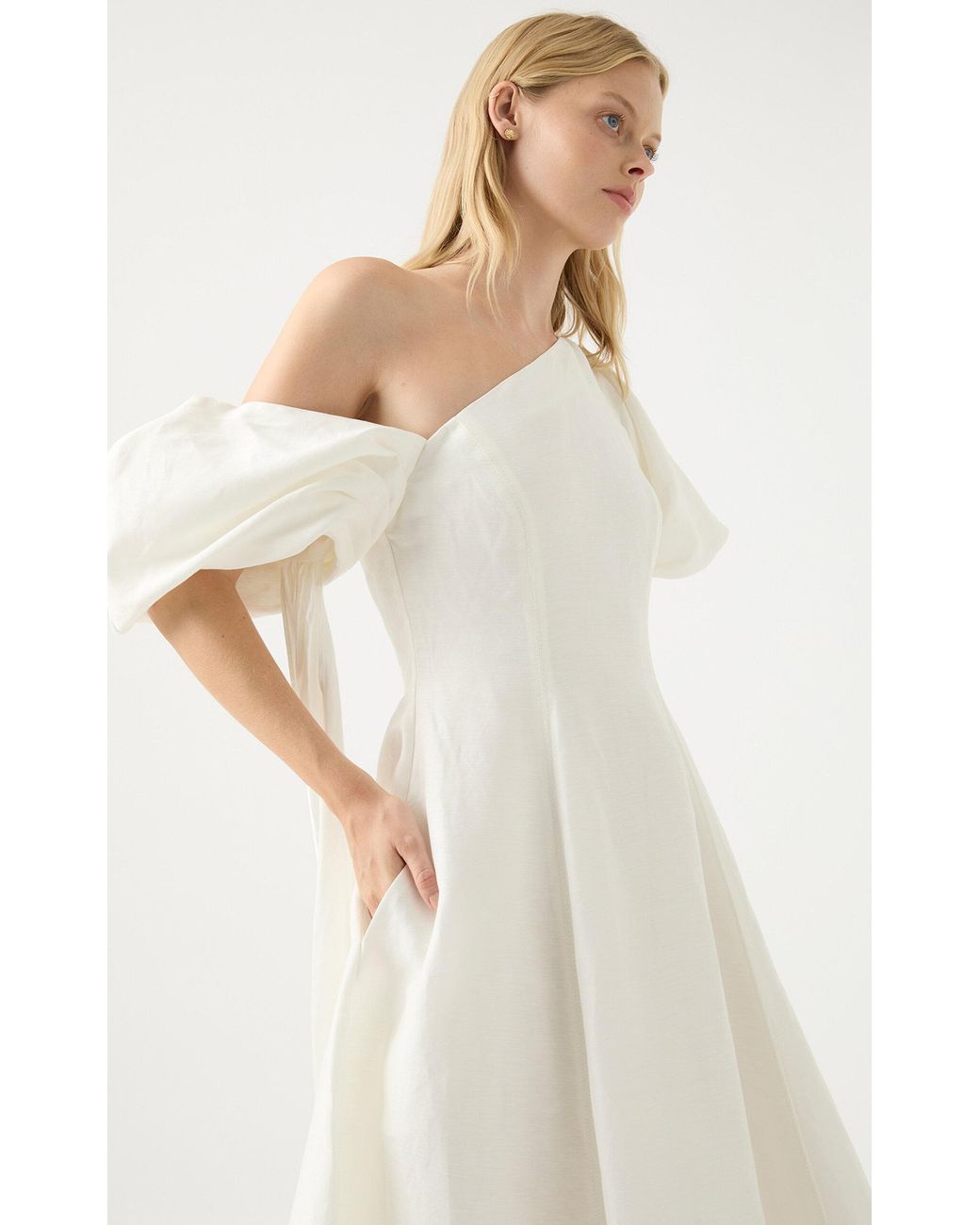 Aje. Arista Asymmetric Midi Dress in White | Lyst
