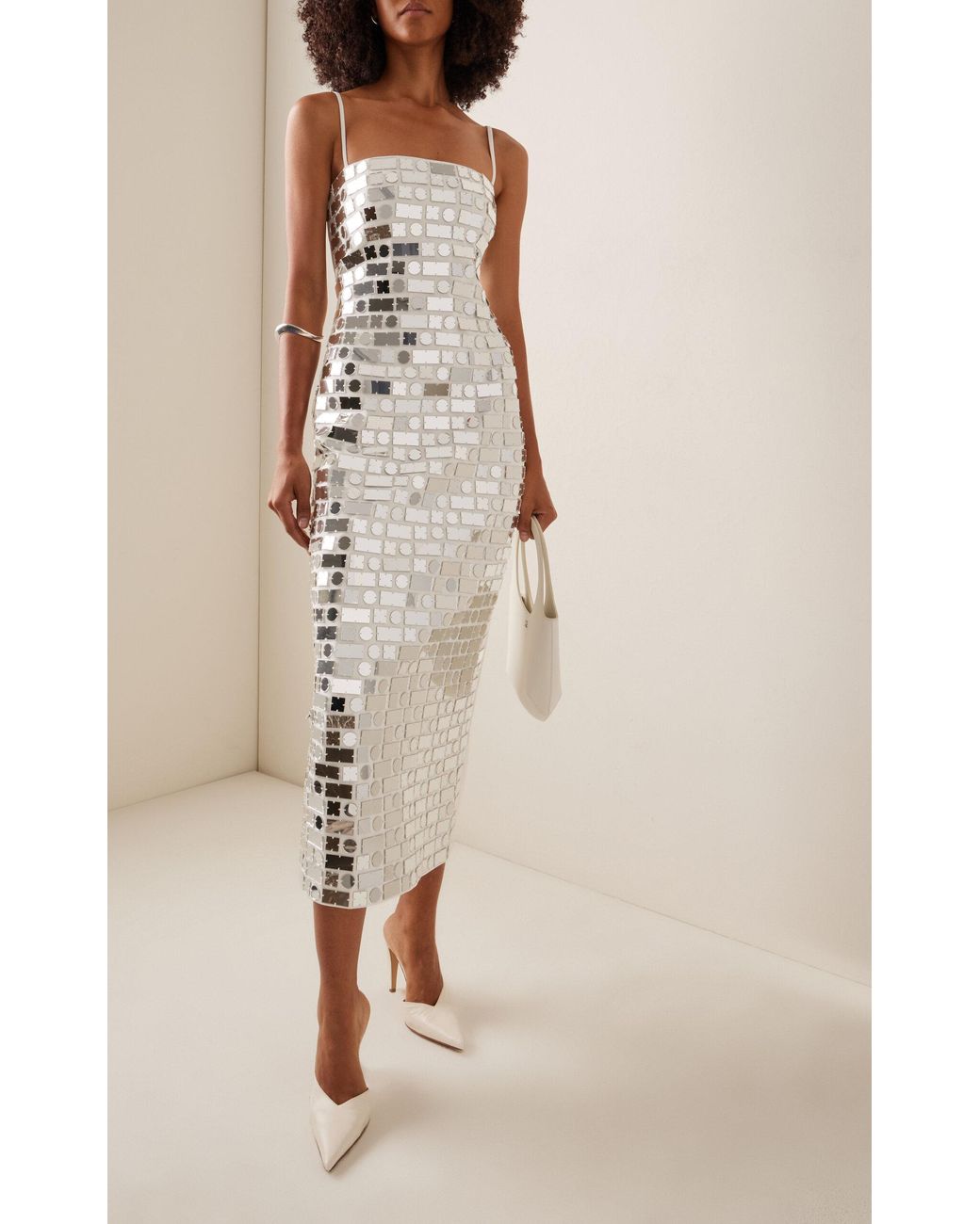 Ila Exclusive Duffy Mirror-embellished Crepe Midi Dress in White | Lyst