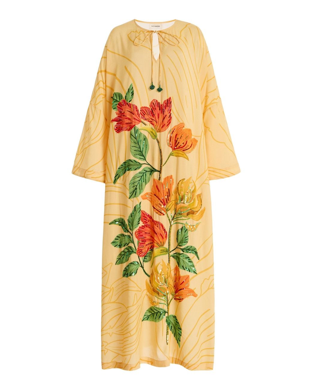 VERANDAH Yellow Exclusive Embellished Viscose Kaftan Dress