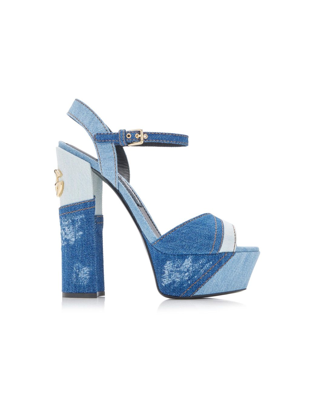 Dolce & Gabbana Keira Patchwork Denim Platform Sandals in Blue | Lyst