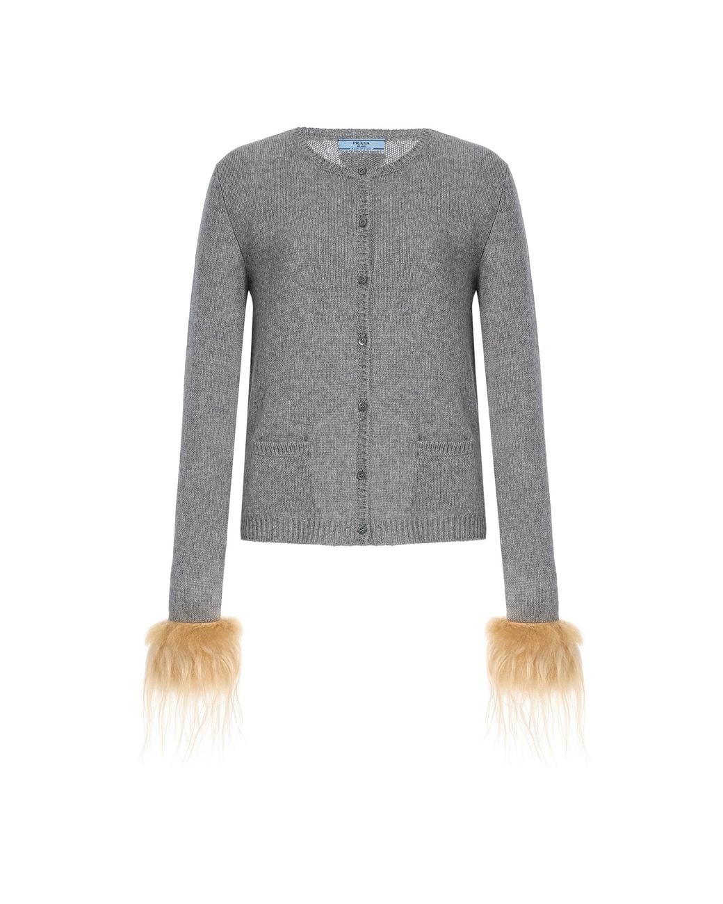 Prada Gray Shearling-trimmed Wool Cardigan