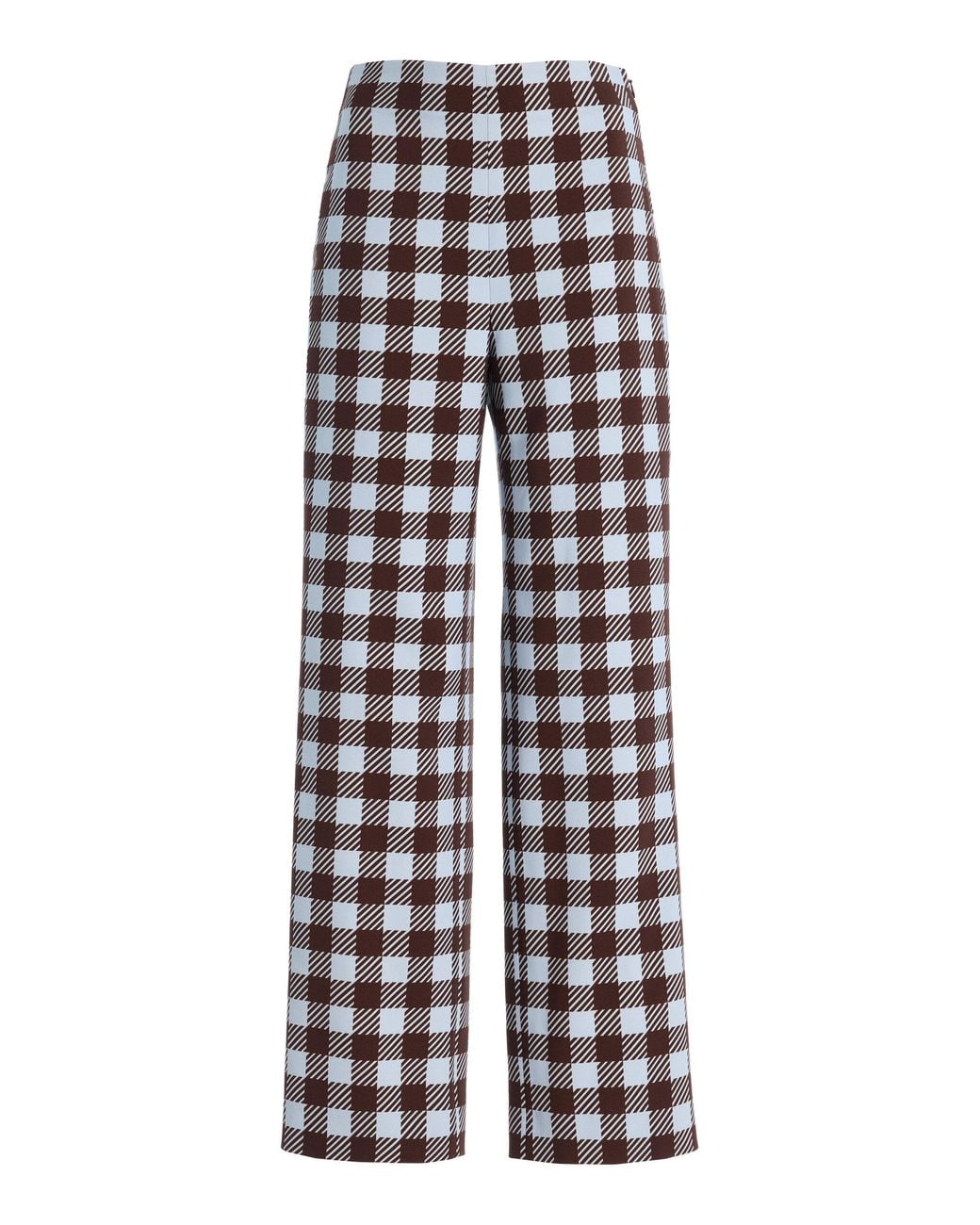 Oscar de la Renta White Gingham Wool-Blend Wide-Leg Pants