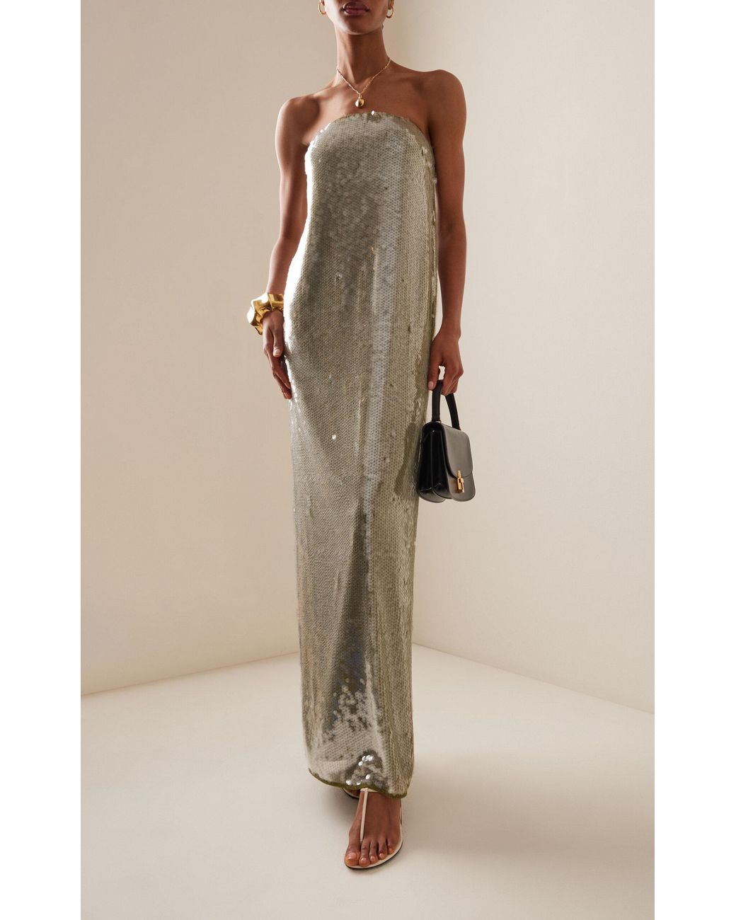 chinese dress ladies Sequin Backless Split Maxi Dress Black / M