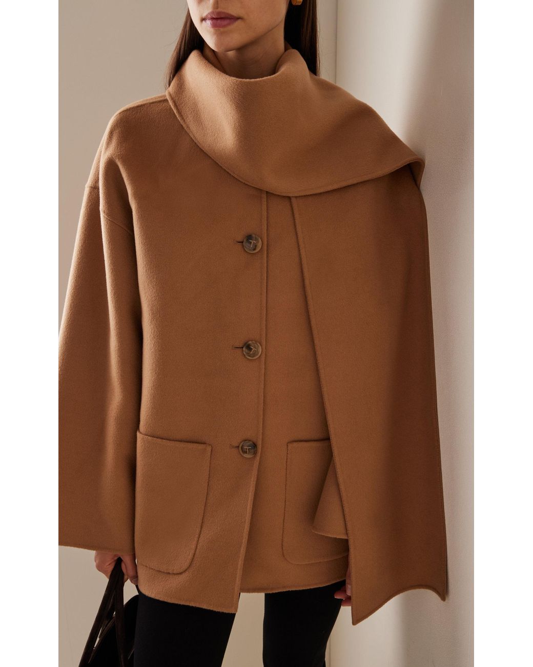 Totême Double-scarf Wool Jacket in Brown | Lyst