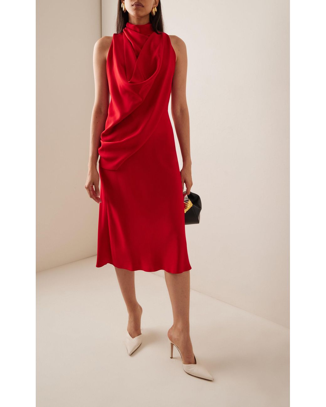 Brandon Maxwell Exclusive Frida Draped Silk-crepe Midi Dress in Red | Lyst