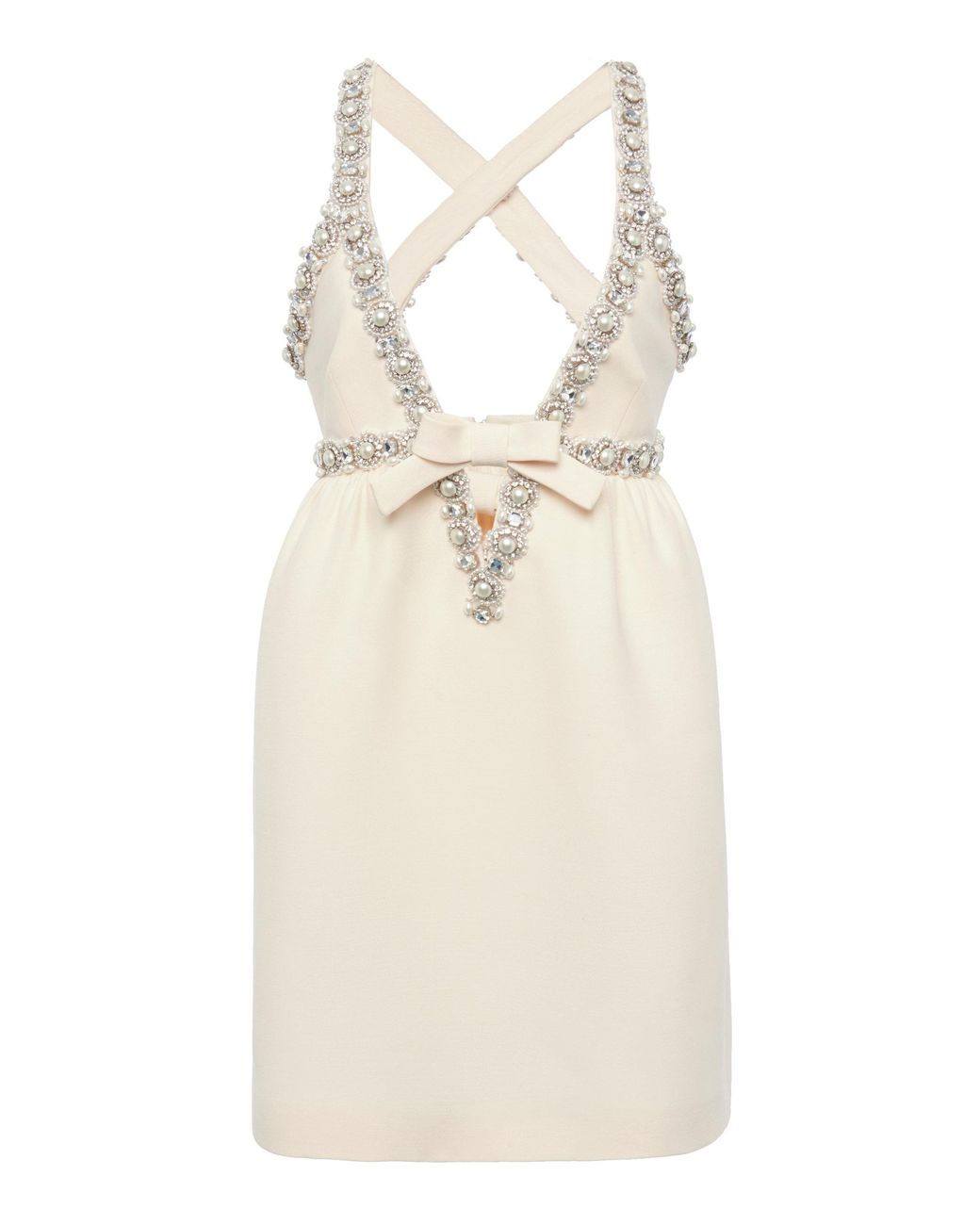 Miu Miu Pearl And Crystal Embellished Crepe Mini Dress in White | Lyst  Australia