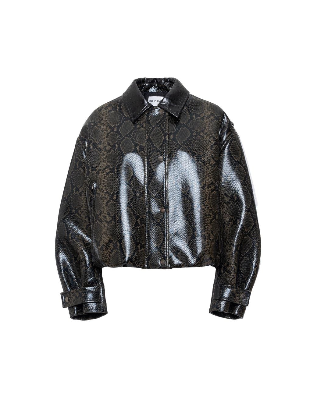 DES_PHEMMES Black Snake-Embossed Faux Leather Bomber Jacket