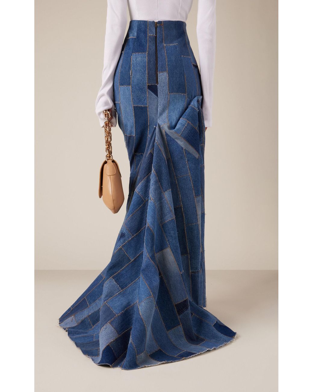 A.W.A.K.E. MODE Gathered Patchwork Denim Maxi Skirt in Blue | Lyst