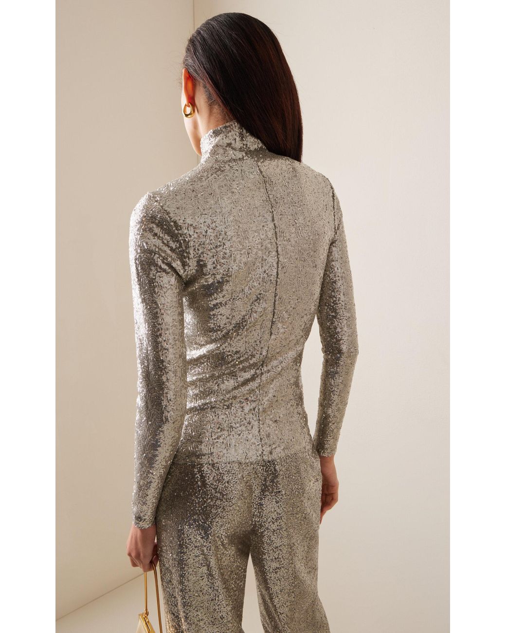 Silver sequin turtleneck top discount