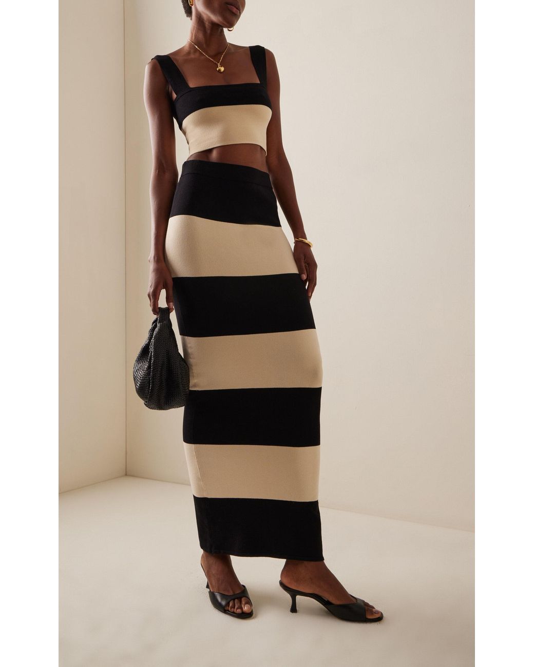 Posse Theo Striped Knit Maxi Skirt in Black