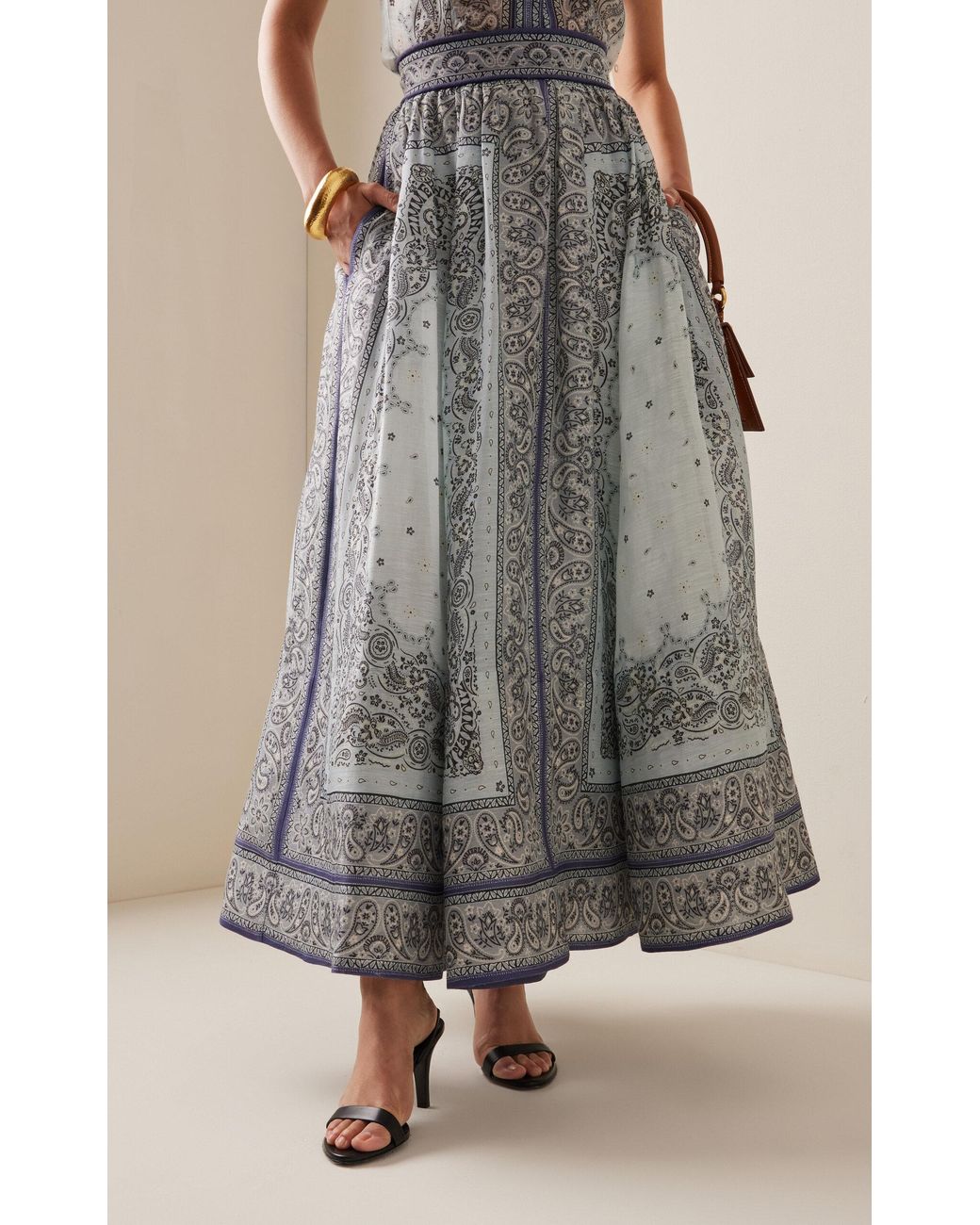 Zimmermann Matchmaker Gathered Linen-silk Midi Skirt in Gray