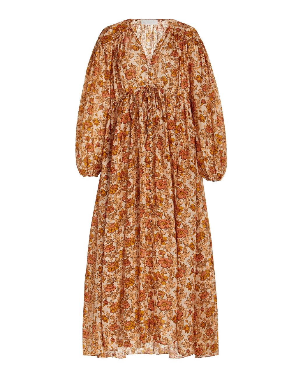 Zimmermann Andie Gathered Floral Silk Maxi Dress in Brown | Lyst