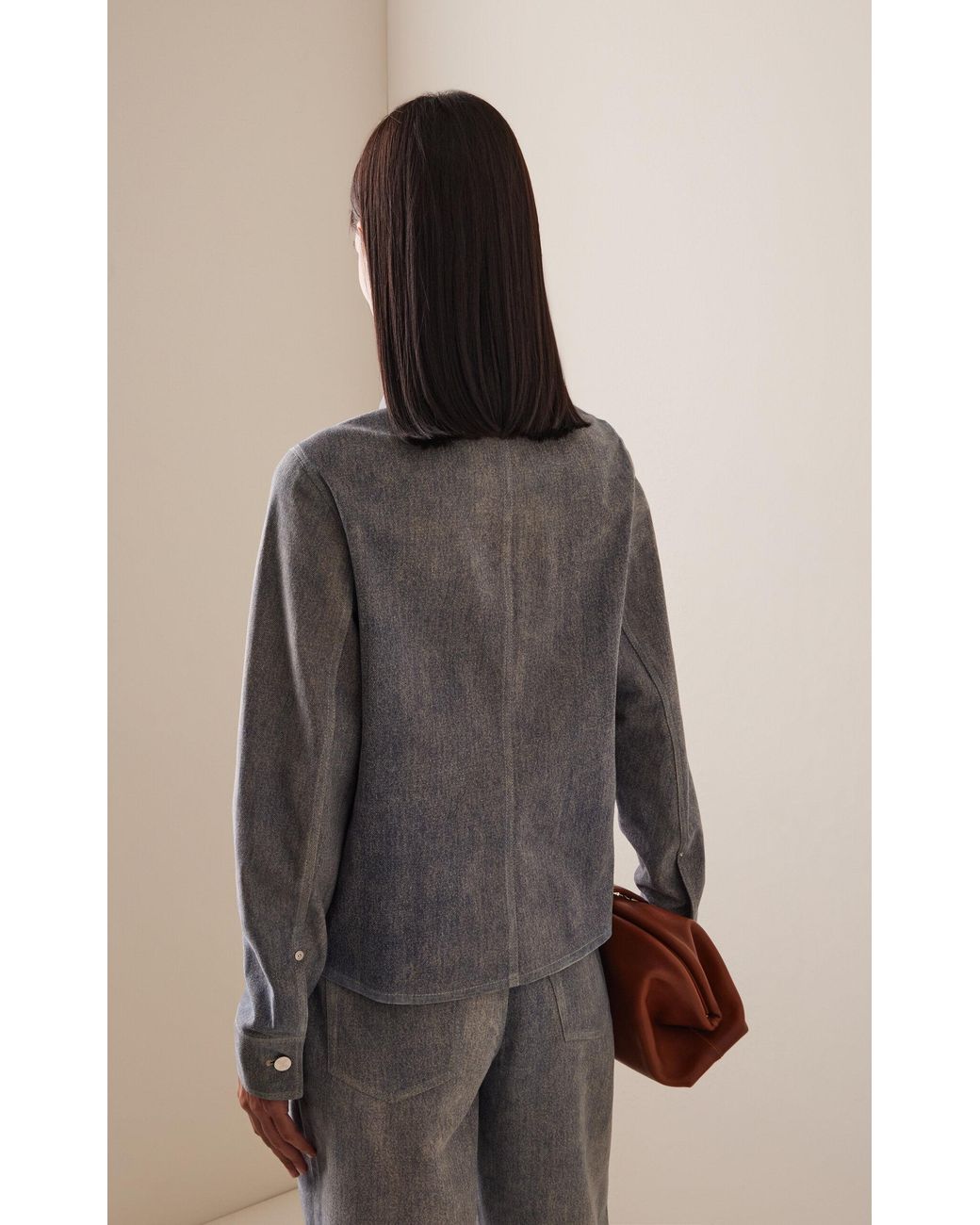 Closed Blue Slim Denim-Printed Suede Jacket
