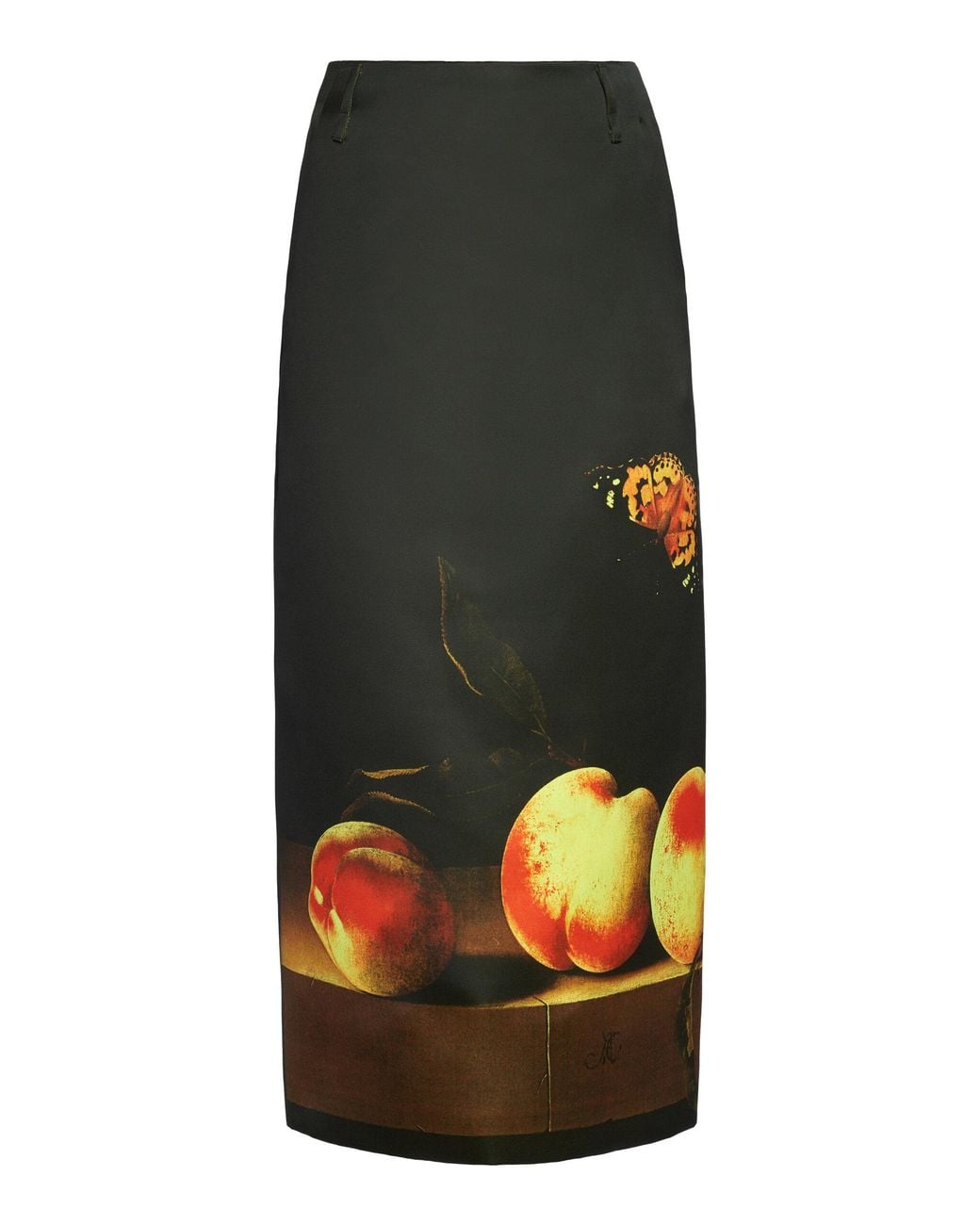 Dries Van Noten Black Sentista Printed Satin Midi Skirt