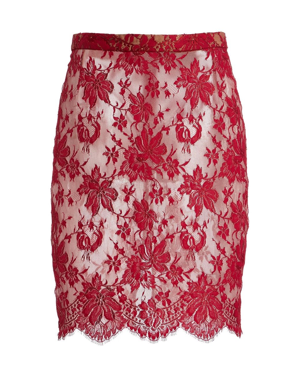 Franchise Red Paulina Lace Midi Skirt