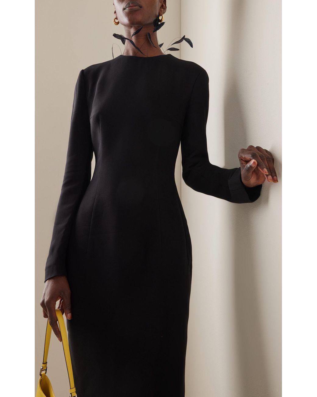 Prada Feather-embellished Sable Midi Dress in Black | Lyst