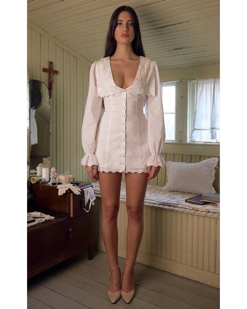 Mirror Palais Jane Eyre Cotton Mini Dress in White | Lyst