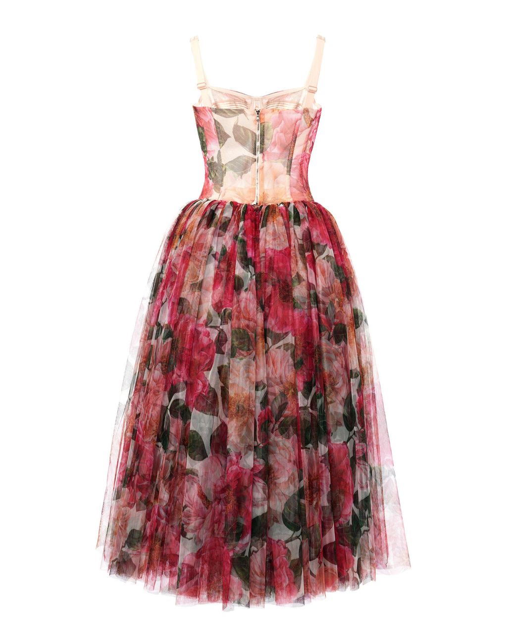 dolce & gabbana bustier tulle midi dress Dolce & Gabbana Camellia-print Tulle Bustier Midi Dress
