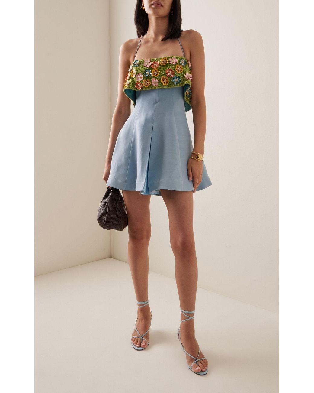 alémais yasmine beaded crepe mini dress Yasmine Brown Bustier Panel Mini Dress main image 0