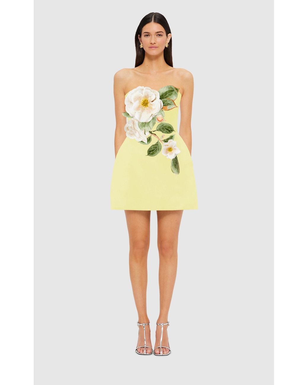 LEO LIN Rosario Applique Floral Bustier Mini Dress Sorbet Yellow