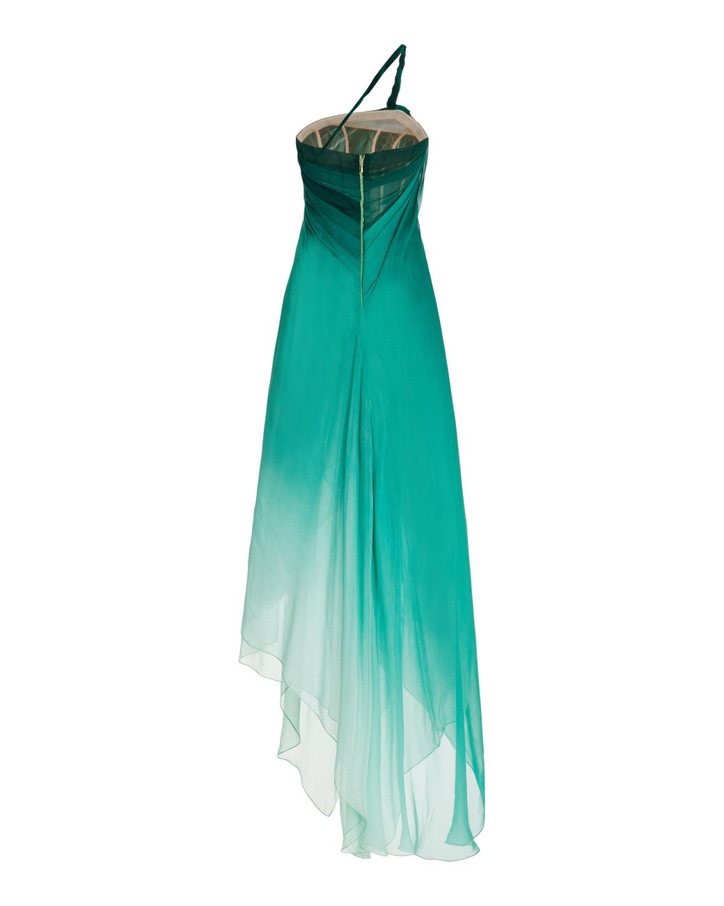Oscar de la Renta Degradé Silk-chiffon Asymmetric Gown in Green