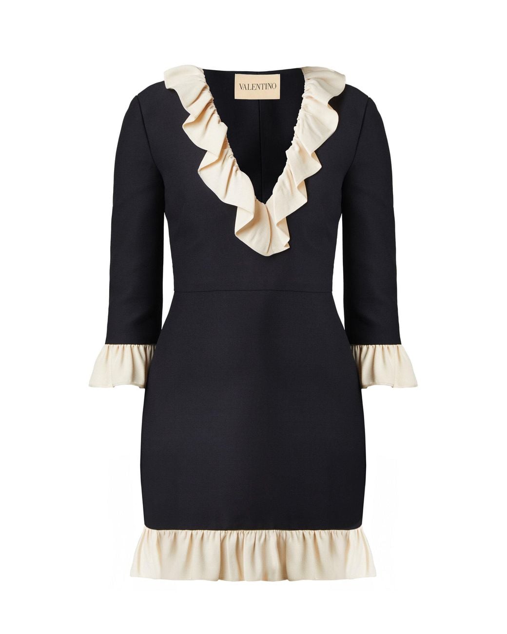 Valentino Garavani Black Ruffled-Trim Flax Mini Dress