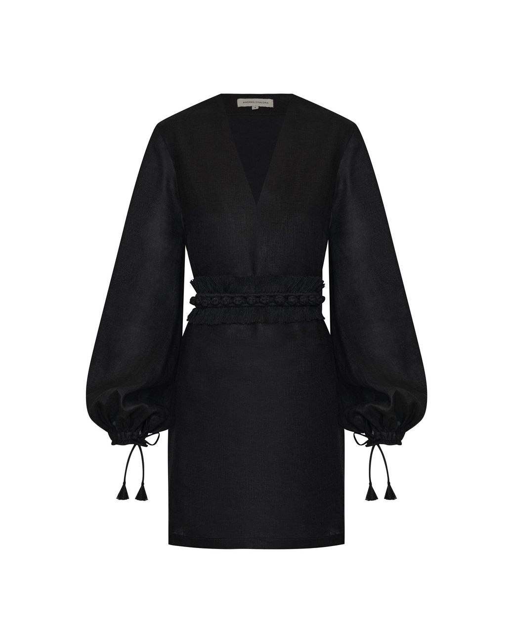 ANDRES OTALORA Black Amarula Porfavor Belted Linen Mini Dress