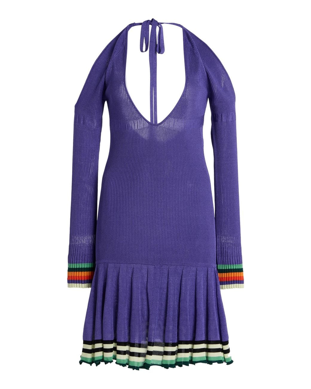 Christopher John Rogers Blue Exclusive Riviera Cold-shoulder Ribbed-knit Mini Dress