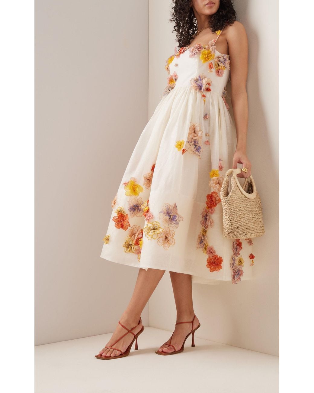 Zimmermann Postcard Floral-appliqued Linen-silk Midi Dress in White | Lyst Zimmermann Postcard Floral-appliqued Linen-silk Midi Dress in White | Lyst