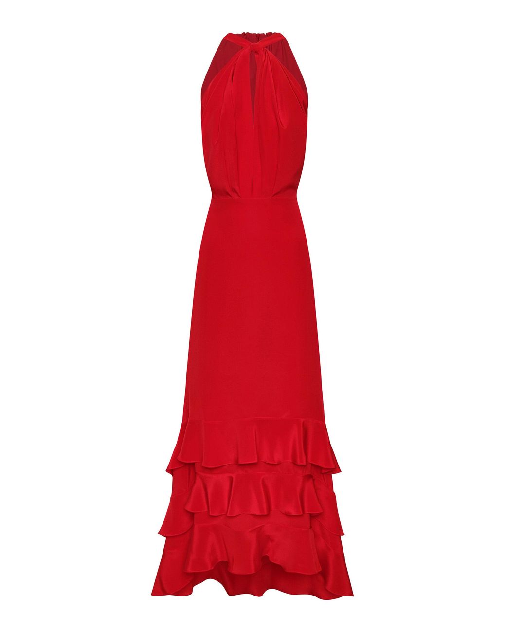 ANDRES OTALORA Red Vino De Palma Halter Silk Crepe De Chine Maxi Dress