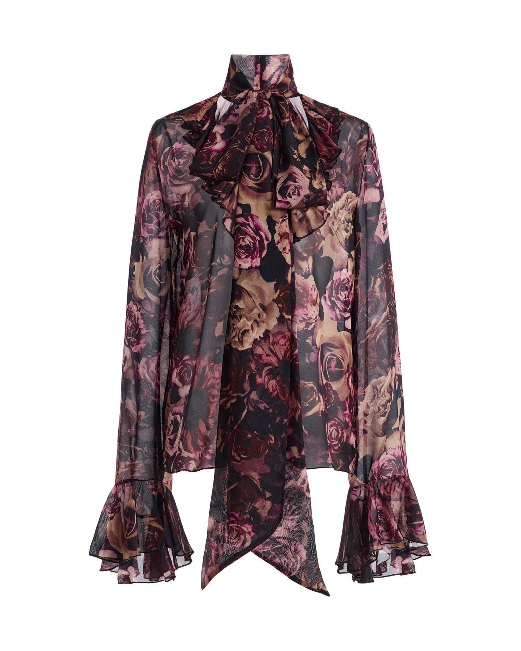 Rodarte Red Rose Ruffled Silk Chiffon Top