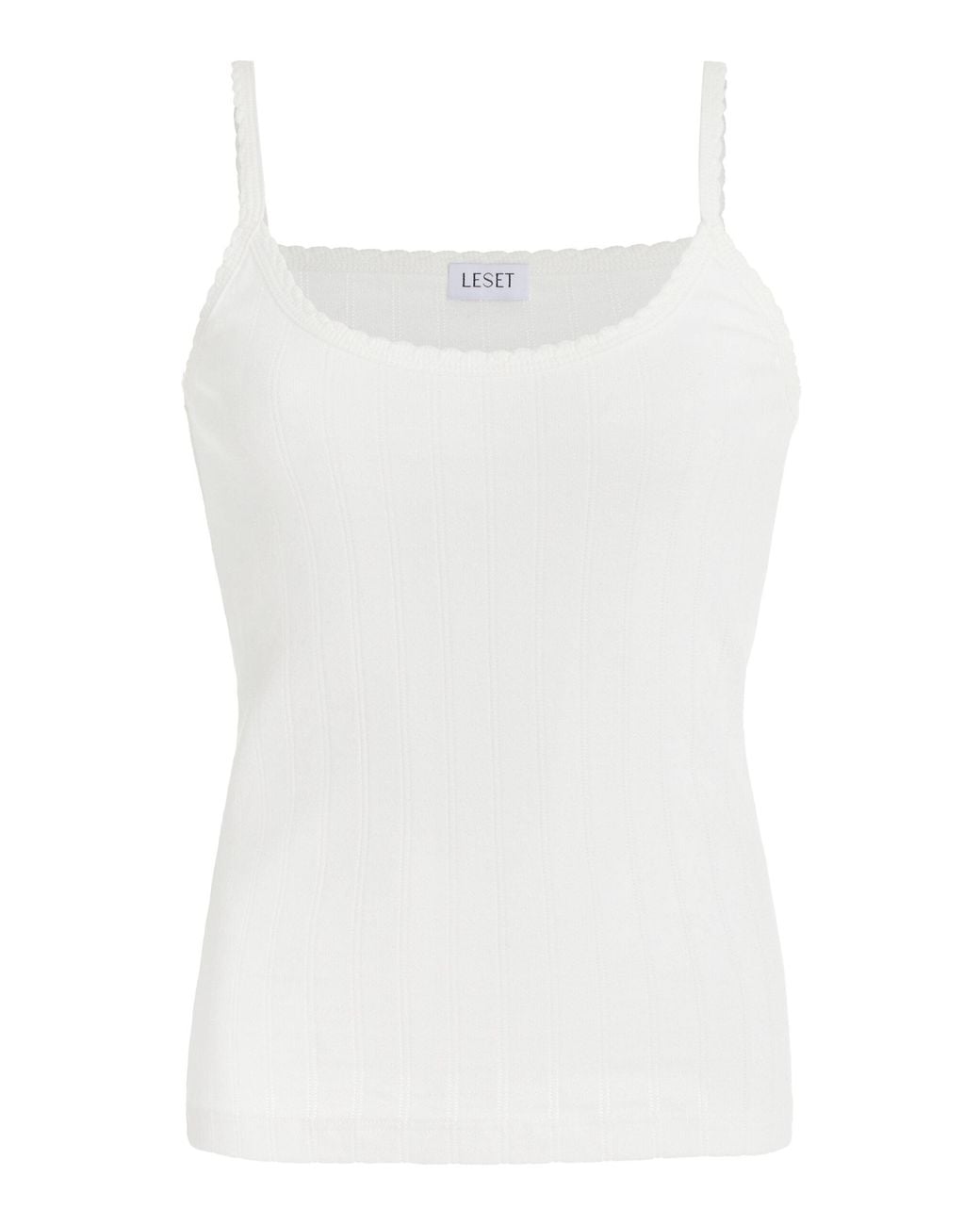 Leset White Pointelle-knit Cotton Tank Top