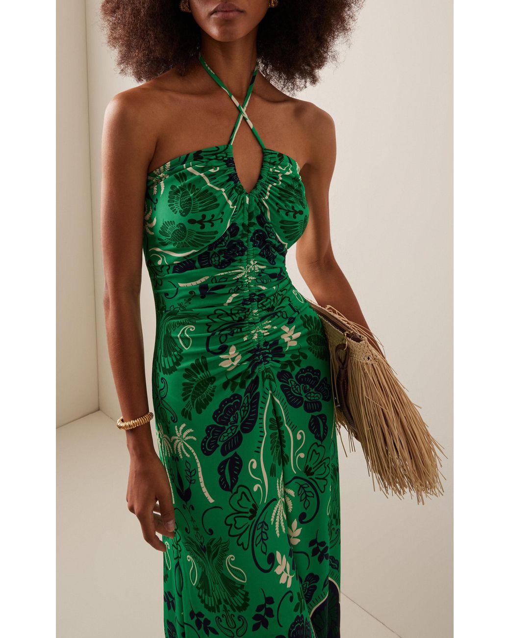 Cara Cara Shelter Island Fringed Jersey Halter Midi Dress in Green | Lyst