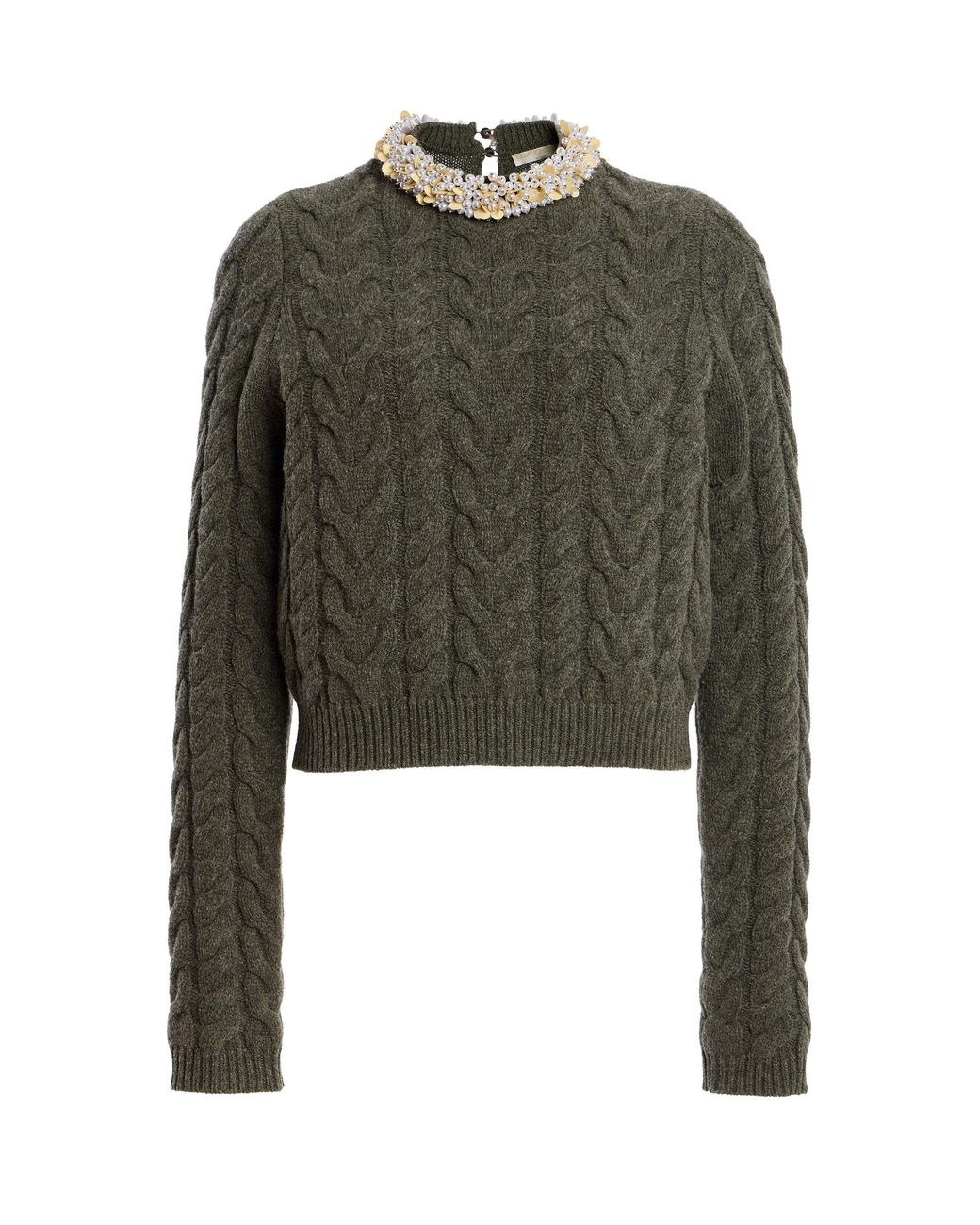 Ulla Johnson Green Marlie Embellished Wool-Cashmere Pullover