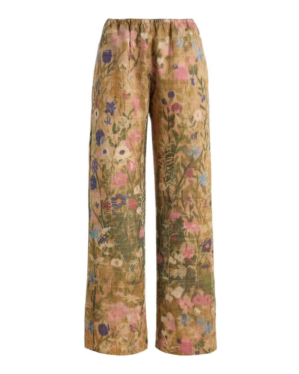 Leset Natural Pam Floral Silk Jacquard Wide-Leg Pants