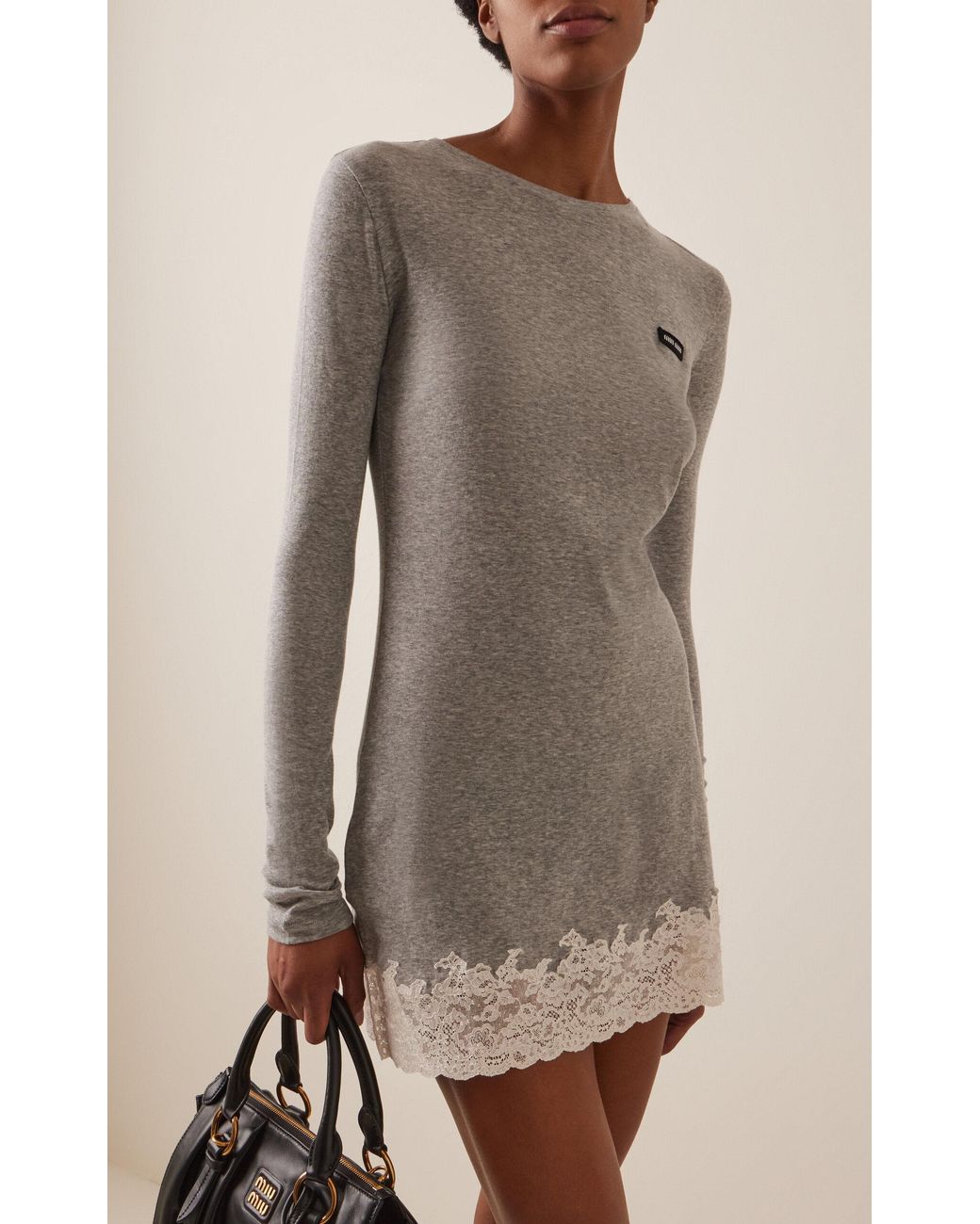 Miu Miu Long Sleeve Mini Dress in Gray | Lyst
