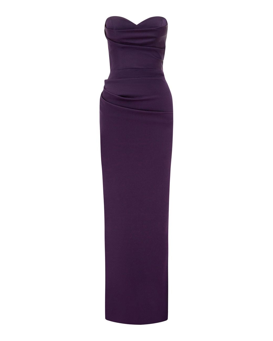 Alex Perry Purple Sweetheart Draped Satin Crepe Maxi Dress