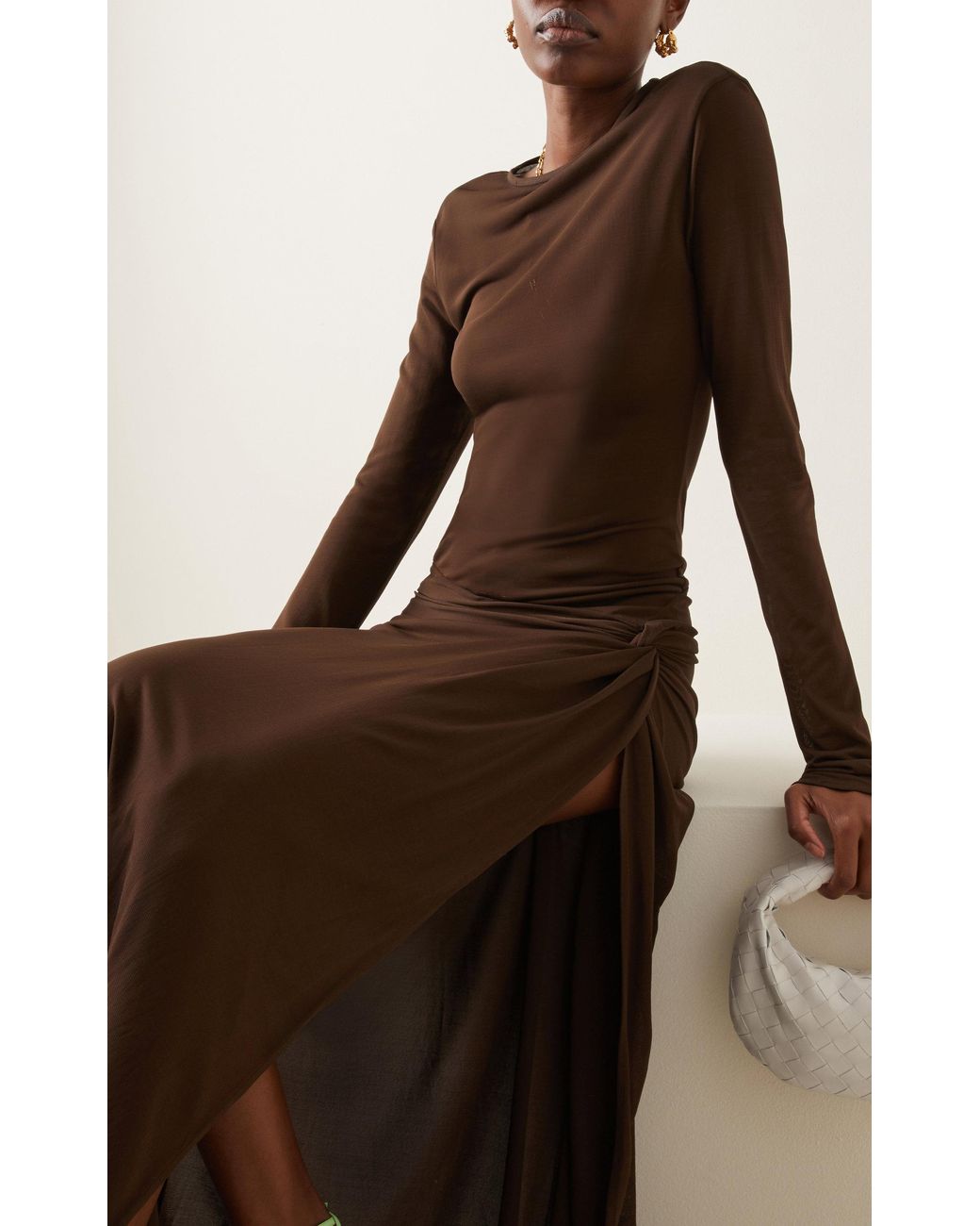 Paris Georgia Basics Tilda Draped Jersey Maxi Dress in Brown | Lyst
