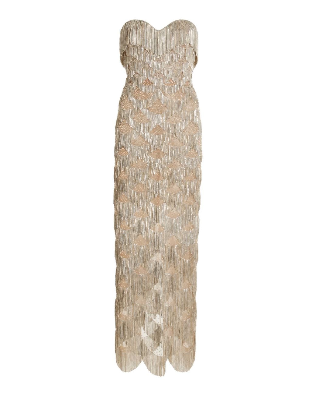 Oscar de la Renta Fringed Metallic Maxi Dress in Natural | Lyst