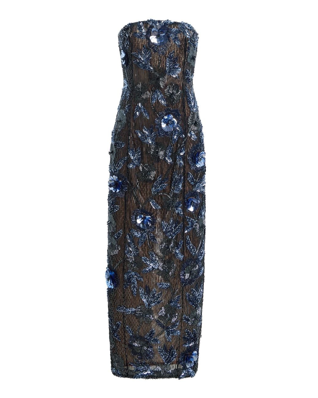 Rachel Gilbert Blue Exclusive Pierre Embellished Tulle Gown