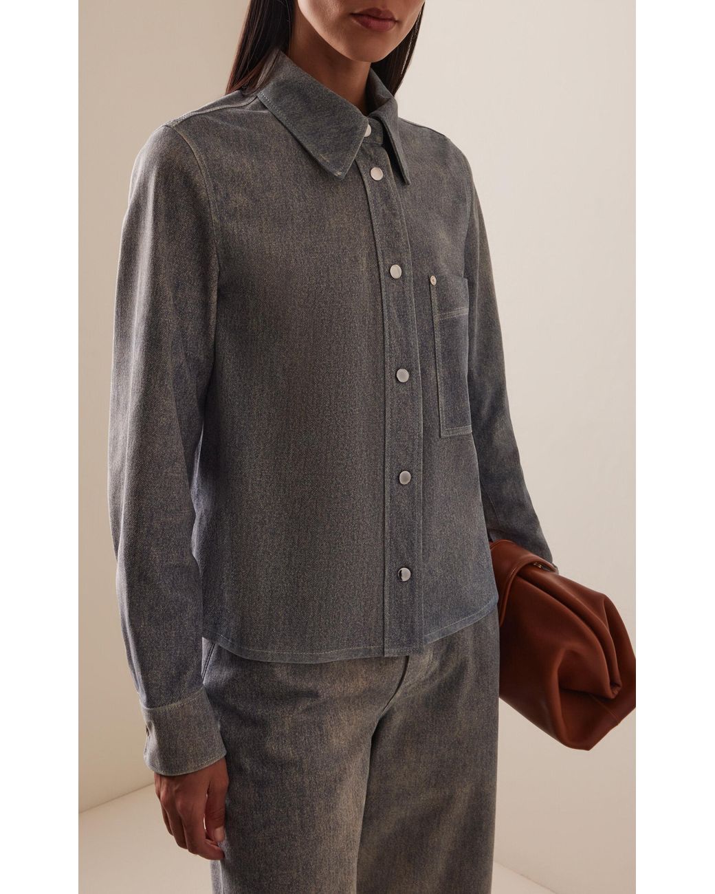 Closed Blue Slim Denim-Printed Suede Jacket