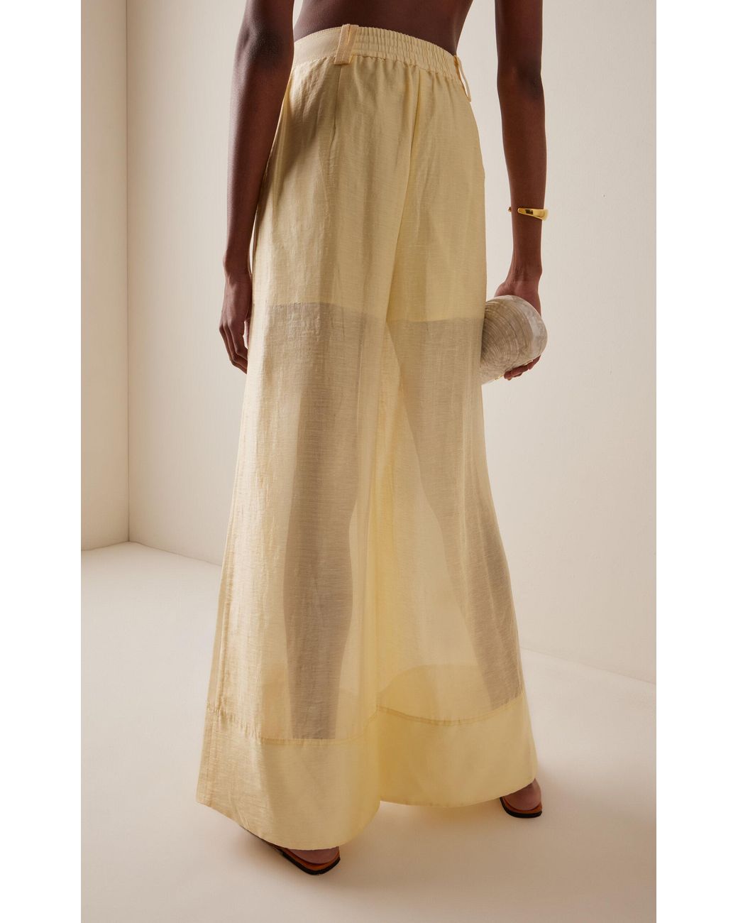 Aje. Yellow Cloudscape Organza Wide-Leg Pants