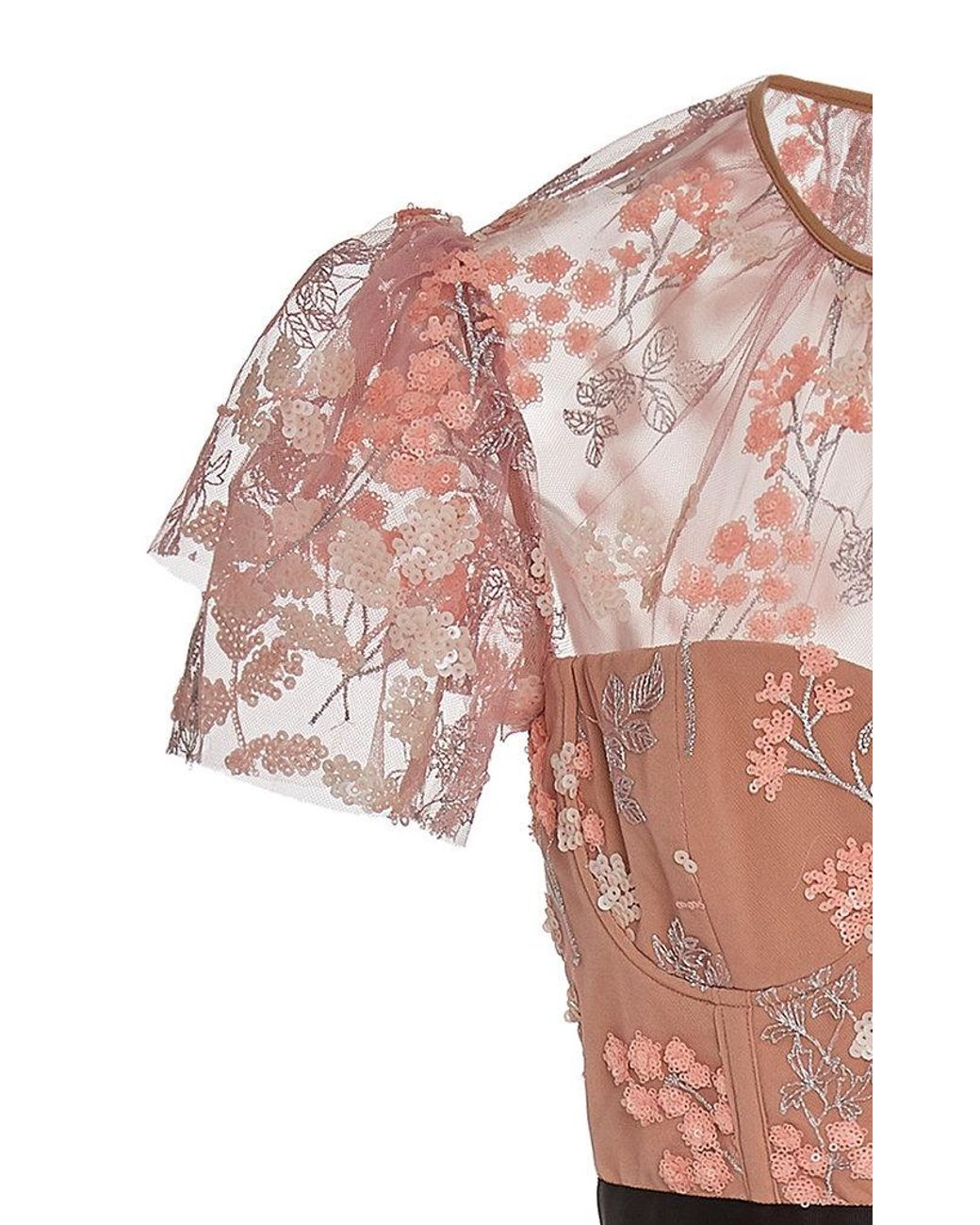 Self-Portrait Floral-embellished Tulle Midi Dress in Pink | Lyst Australia