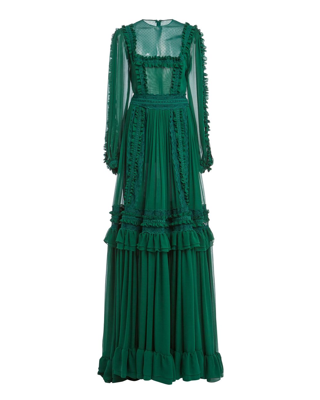 Costarellos Mirelle Ruffled Silk Chiffon Gown in Green | Lyst