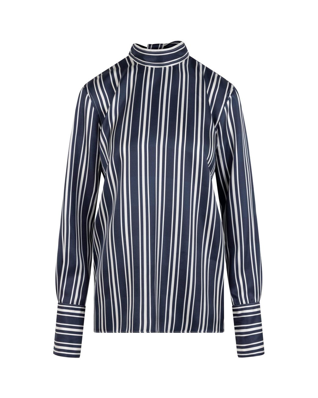 Heirlome Blue Cora Striped Silk Mock Neck Top