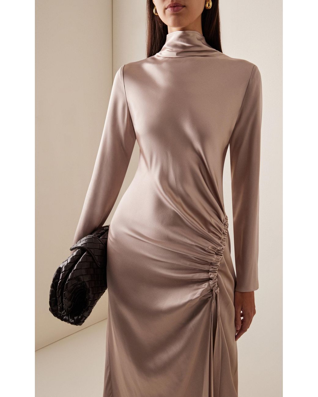 LAPOINTE Exclusive Gathered Satin Maxi Dress in Natural | Lyst