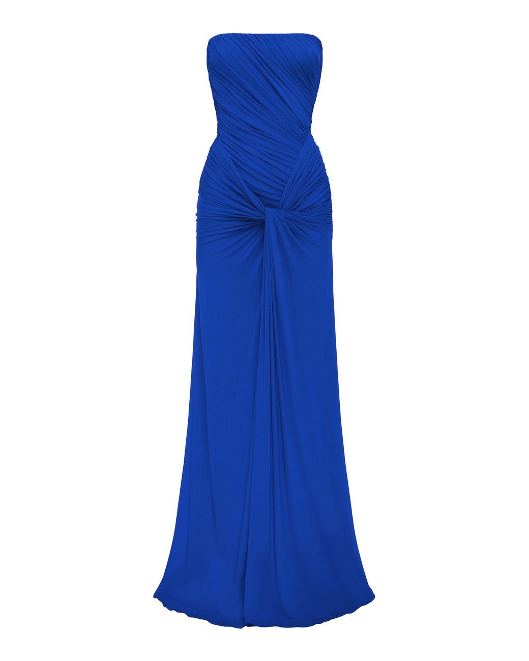 Alex Perry Blue Strapless Ruched Jersey Gown